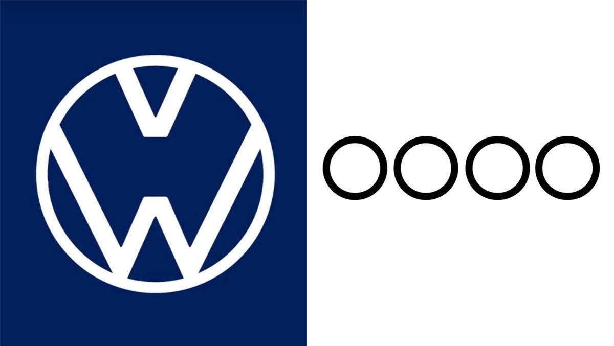 Veränderte Markenlogos von WV und Audi