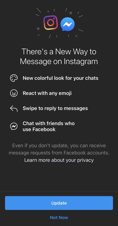 Screenshot des neuen Instagram-Messengers